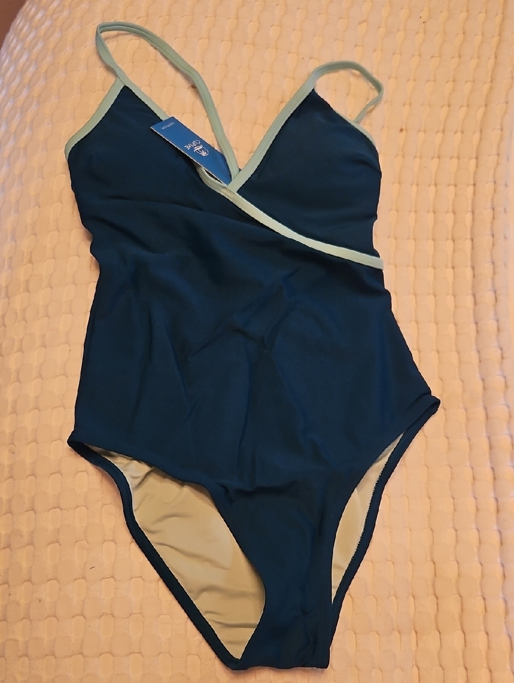 Navy One-Piece Swimsuit with Mint Trim Xs